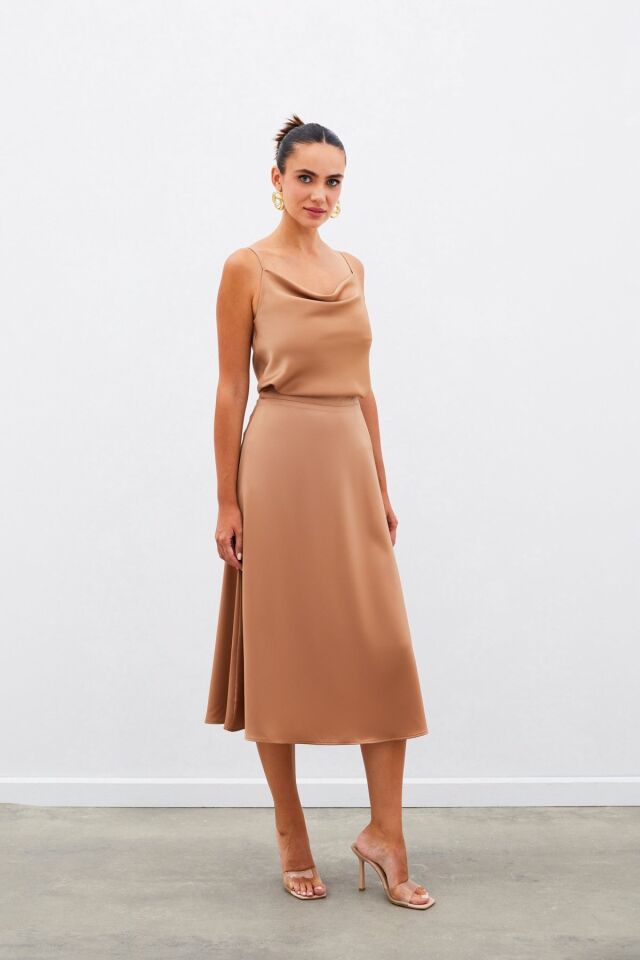 Midi Boy Saten Etek - Camel