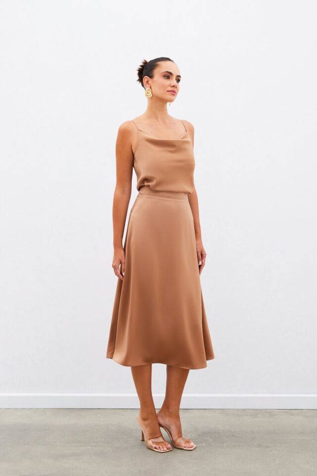 Midi Boy Saten Etek - Camel